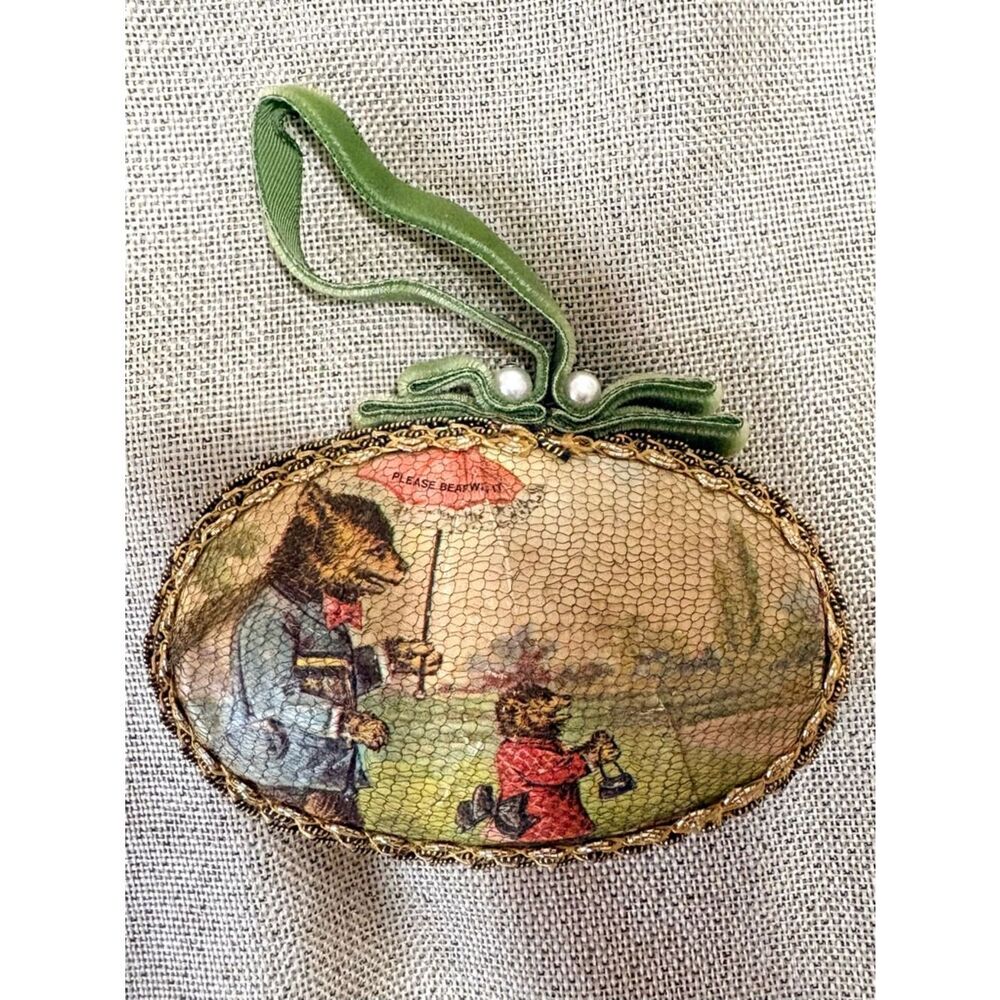 Vintage Bear Ornament “Please Bear With It” Storybook Hanging
